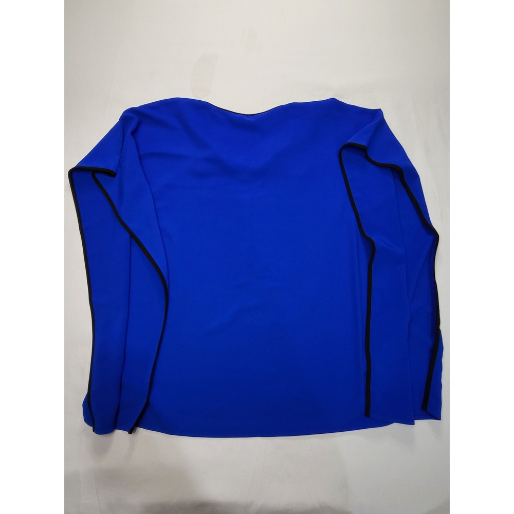 Calvin Klein Royal Blue Contrast Trim Ruffle Sleeve Blouse Size Medium - Picture 6 of 6